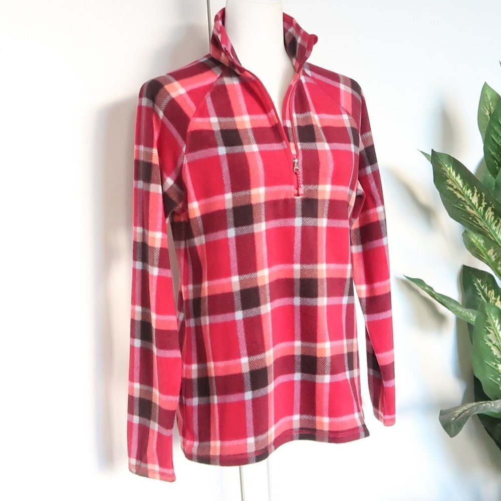 Eddie Bauer Red Plaid Ultra Soft Fleece 1/4 Zip Long Sleeve Pullover Top Medium - Picture 5 of 12